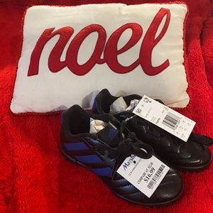 Black and blue indoor soccer cleats for kids